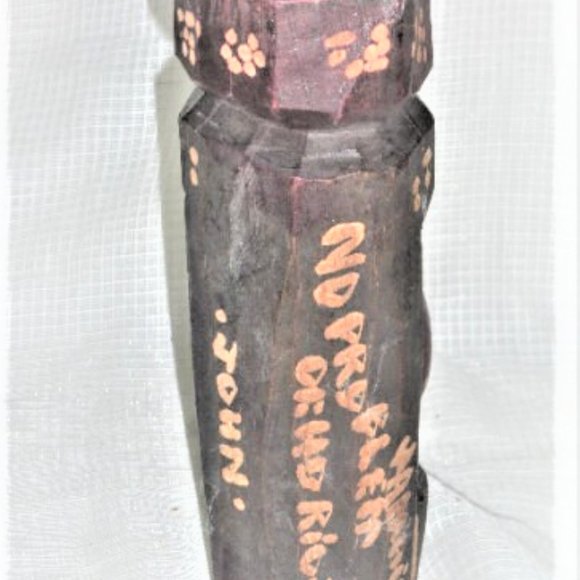 Hand Carved Wood Sculpture Wood Face Like Totem Pole Signed Jamaica Carved Flowe - Picture 4 of 5